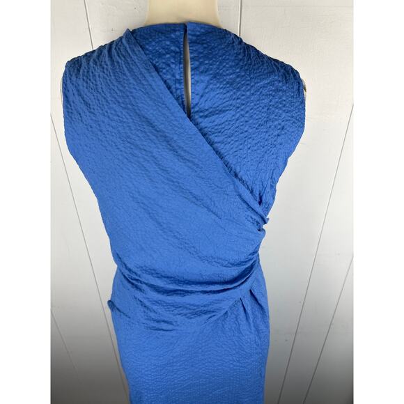 FRAME Ruched Sleeveless Cotton Midi Dress In Coastal Blue Size s - Picture 6 of 10